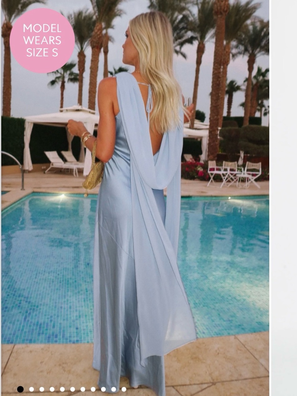 $228 Maya Maxi Elegant Pale Blue Draped Back Maxi Dress